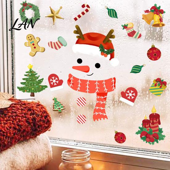 Seasonal Home Decoration Christmas Window Clings, Cartoon Antlers Snowman Wall Stickers, Waterproof PVC Static Cling Decorations Decorative Decals for