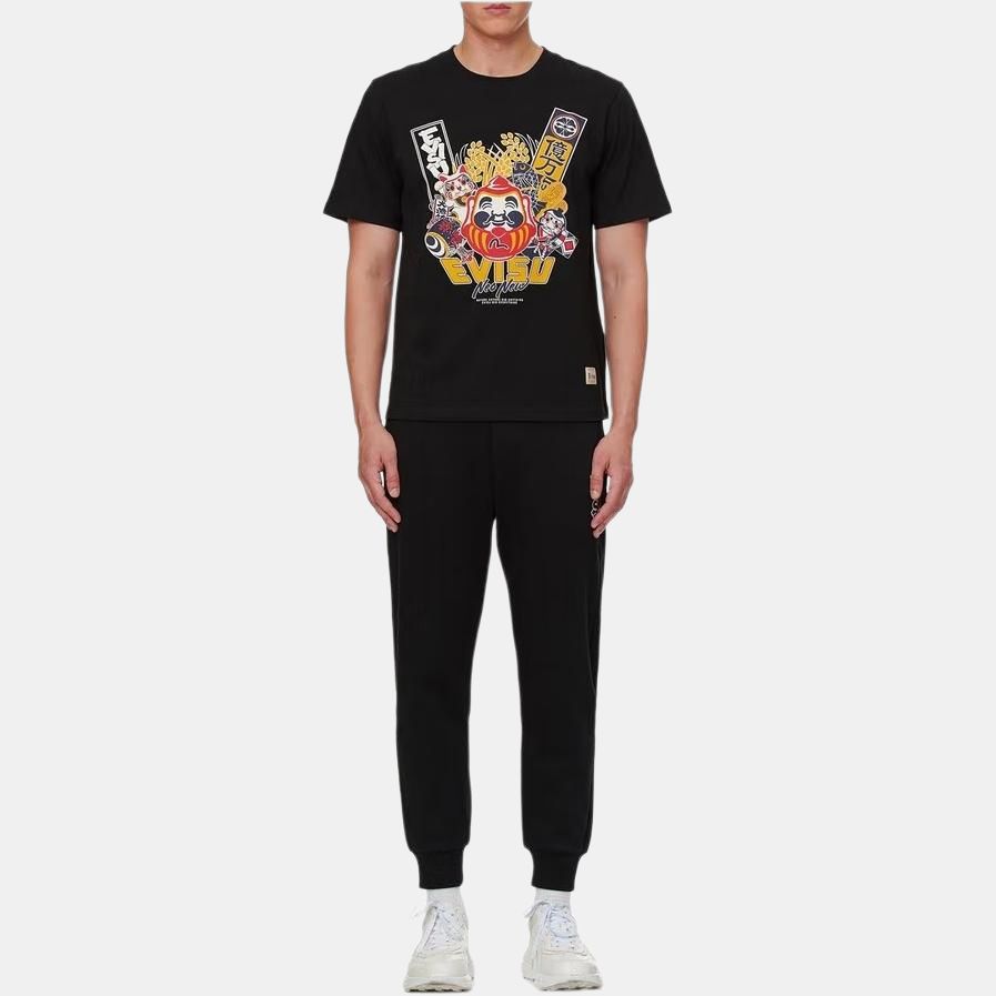 Evisu Buddha Head And Origin Object Print T-Shirt Men Tops Black 2ESHTM1TS621XX