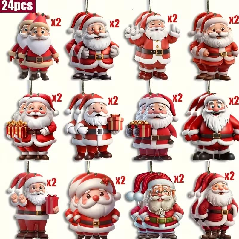 12/24-piece set of modern-style Santa Claus decorative wooden Christmas tree pendant and retro Santa Claus pendant decoration