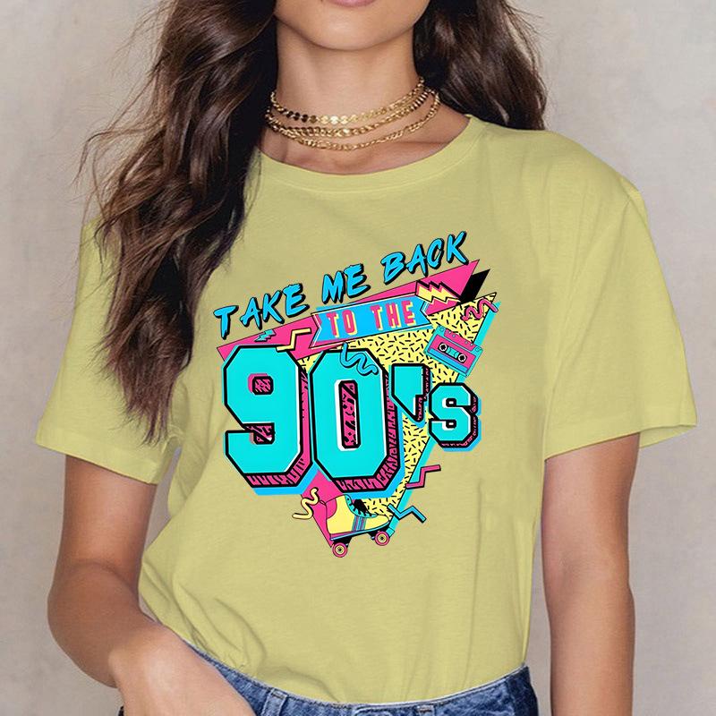 Take ME BACK TO THE 90'S Fun Letter Printed Casual Loose Round Neck Cotton Short Sleeved Top T-Shirts Women’s