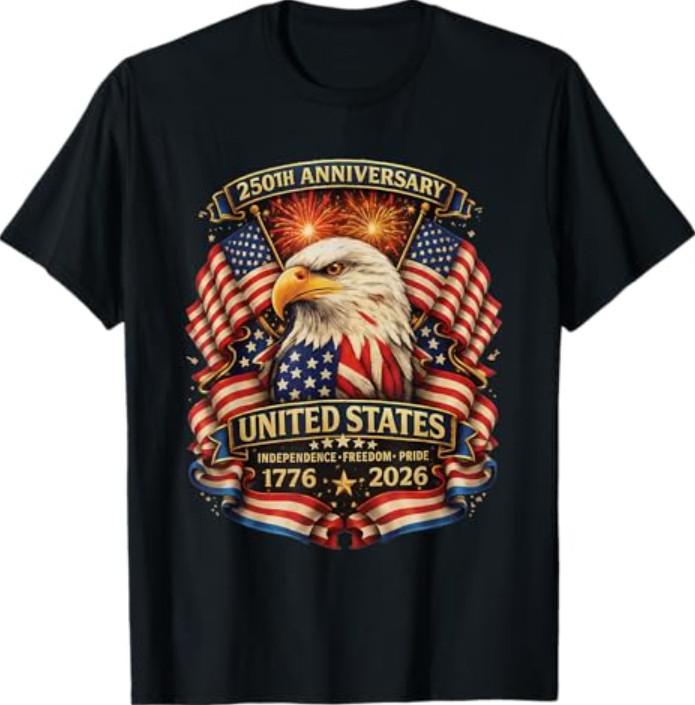 T-shirt Patriottica Aquila Anniversario 250° dell'Indipendenza USA 1776 2026