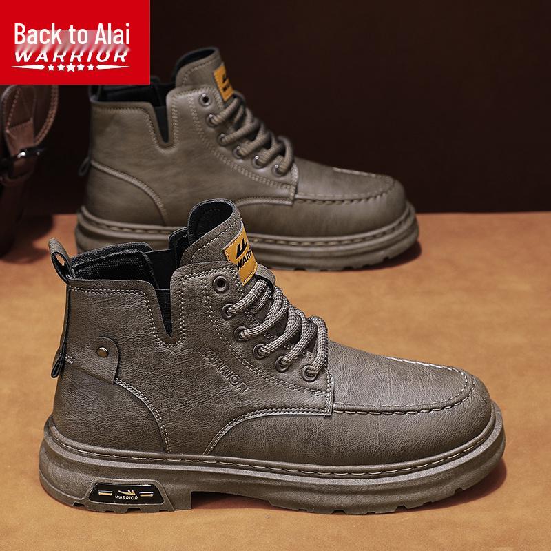 

Men s Warrior Martin Leather Boots: Autumn Breathable Thick Sole, High-Top, Retro British Style for Casual Work and Riding 44