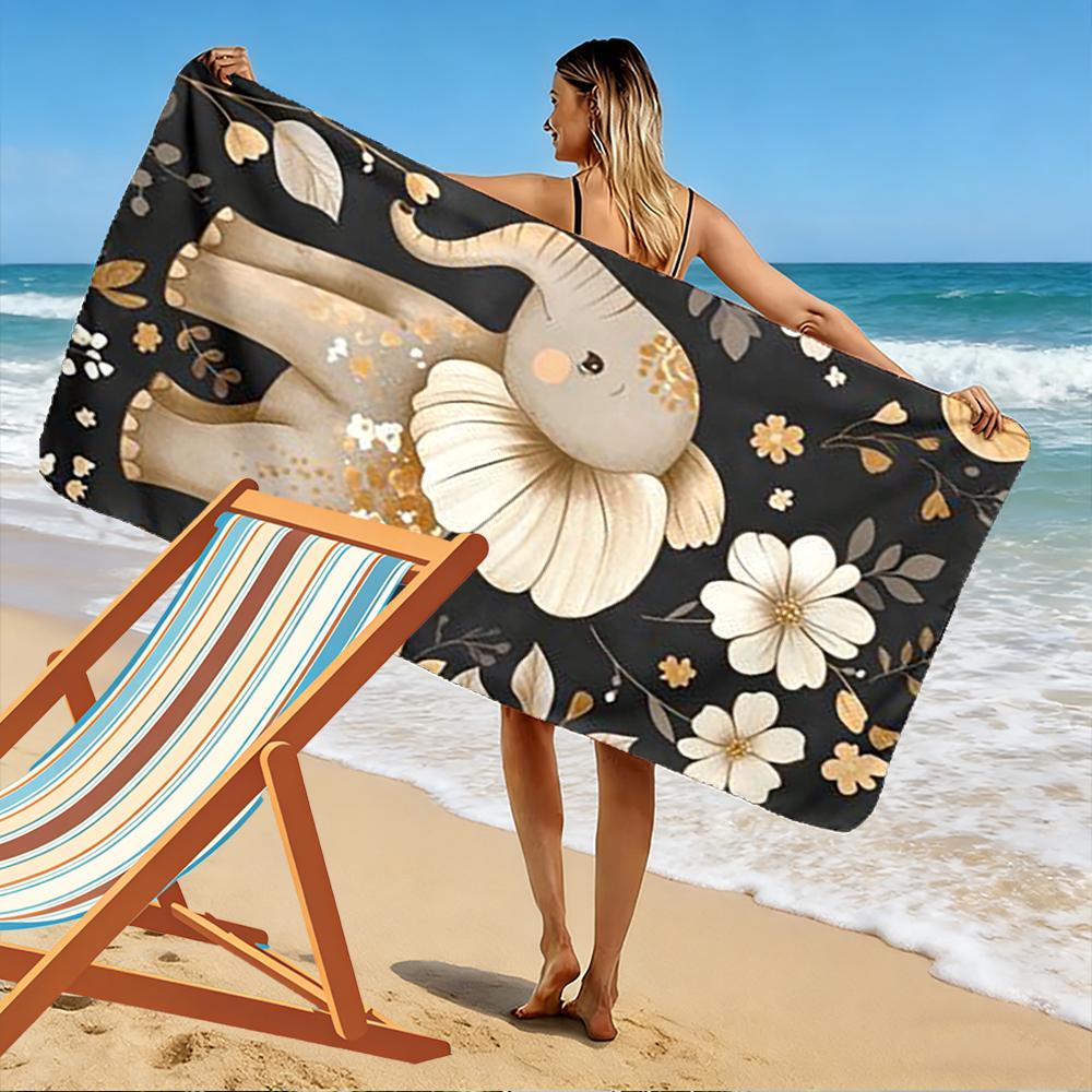 Süßer Elefant mit Blumenmuster Strandtuch schnelltrocknend für Reise Outdoor-Sport Joggen Strand und Schwimmen