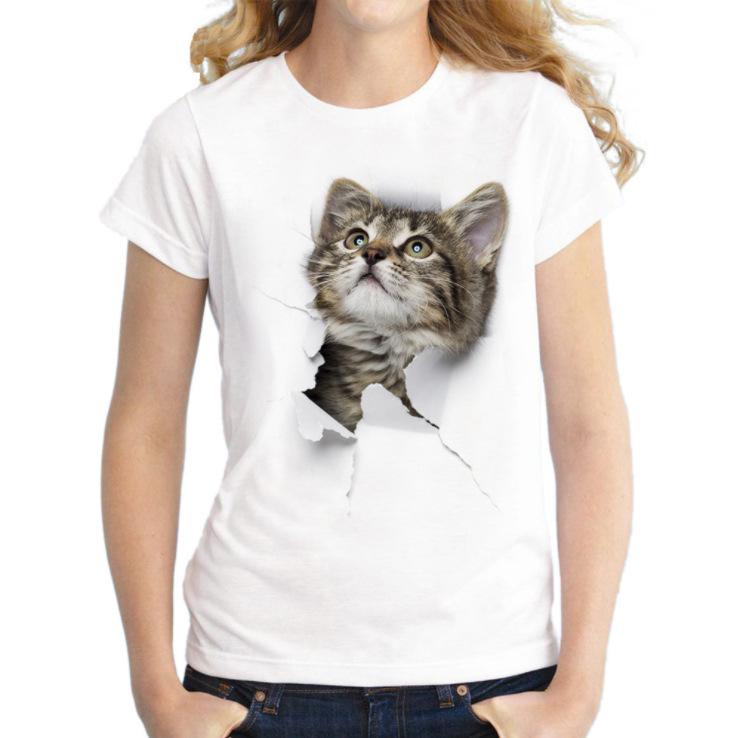 

Fashion Animals 3D Cats Graphics Women T-Shirts Summer Blouses Short Sleeve O-Neck Female Tops Streetwear Y2K Clothing S білий