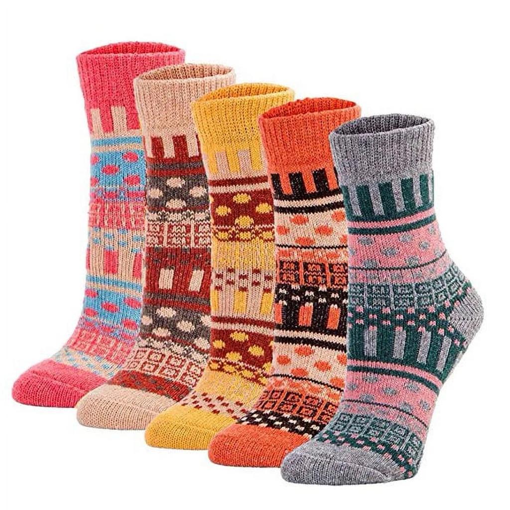 Womens Vintage Winter Soft Warm Thick Cold Knit Wool Socks Geometry Print