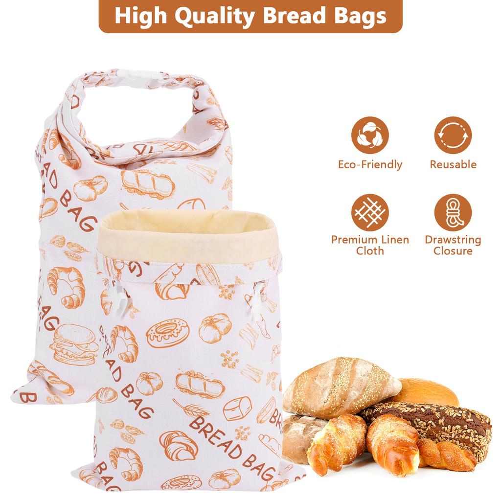 2 Pack Beeswax Bread Bags 12x17Inch Reusable Bread Storage Bags Bees Wax Lined Bread Bags for Home Cooks fresh bread storage