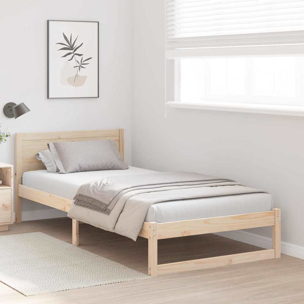 Natural Wooden Bed Frame with Headboard 90 X 190 Cm Solid Pine Wood