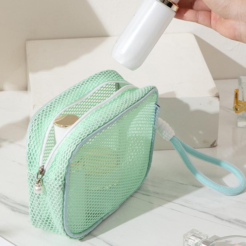 Dopamine Color Cosmetic Bag Portable Mesh Wash Toiletry Bag Multipurpose Travel Storage Bag Coin Purse Zip Large Makeup Bag