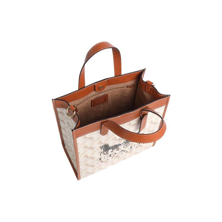 Coach Field 30 Classic Horse And Carriage Print Large Capacity Leather Tote Bag Women Tote Brown White C8461-B4TXF