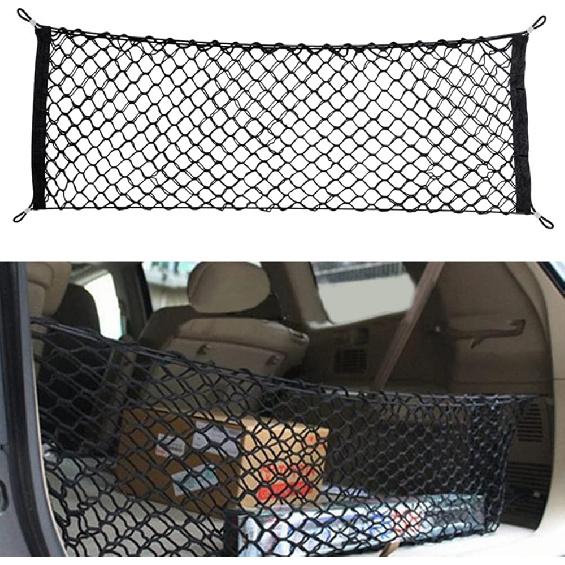 Car Rear Cargo Net, Universal Adjustable Elastic Trunk Cargo Storage Organizer Net Compatible For SUV, Jeep, Truck, Storage Nylon Mesh Double-Layer