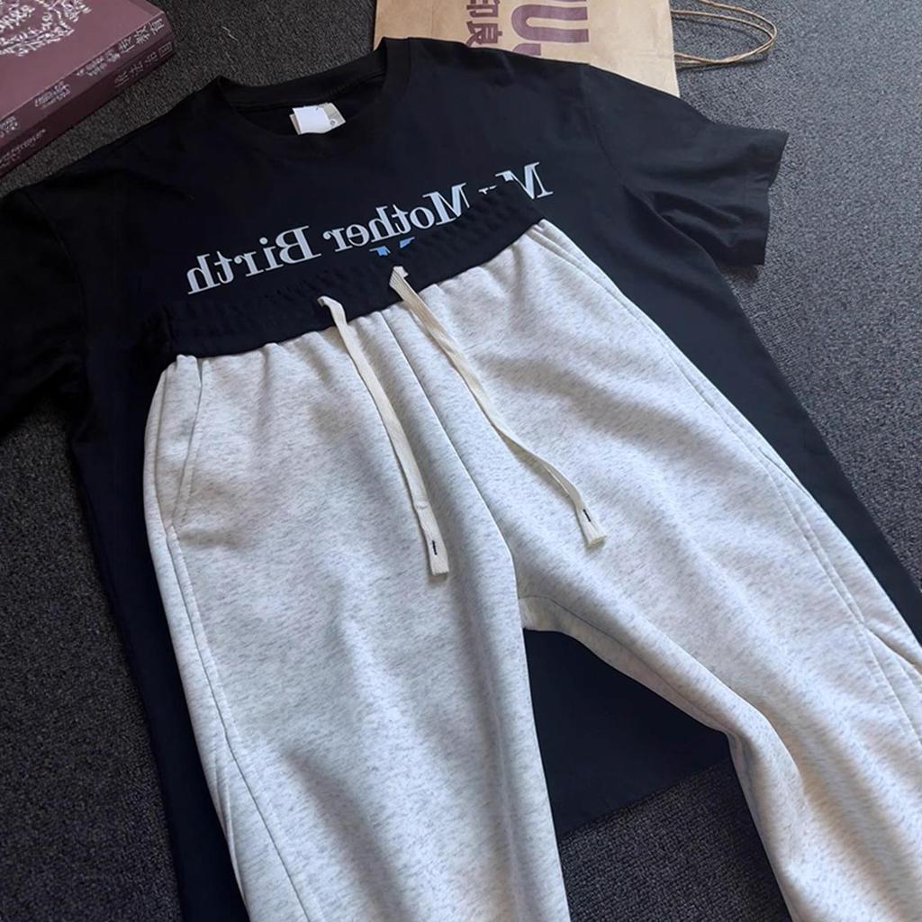 White Gray Miter Cutter Pants Men's Lazy and Relaxed American Sweatpants Loose Straight Casual Trousers
