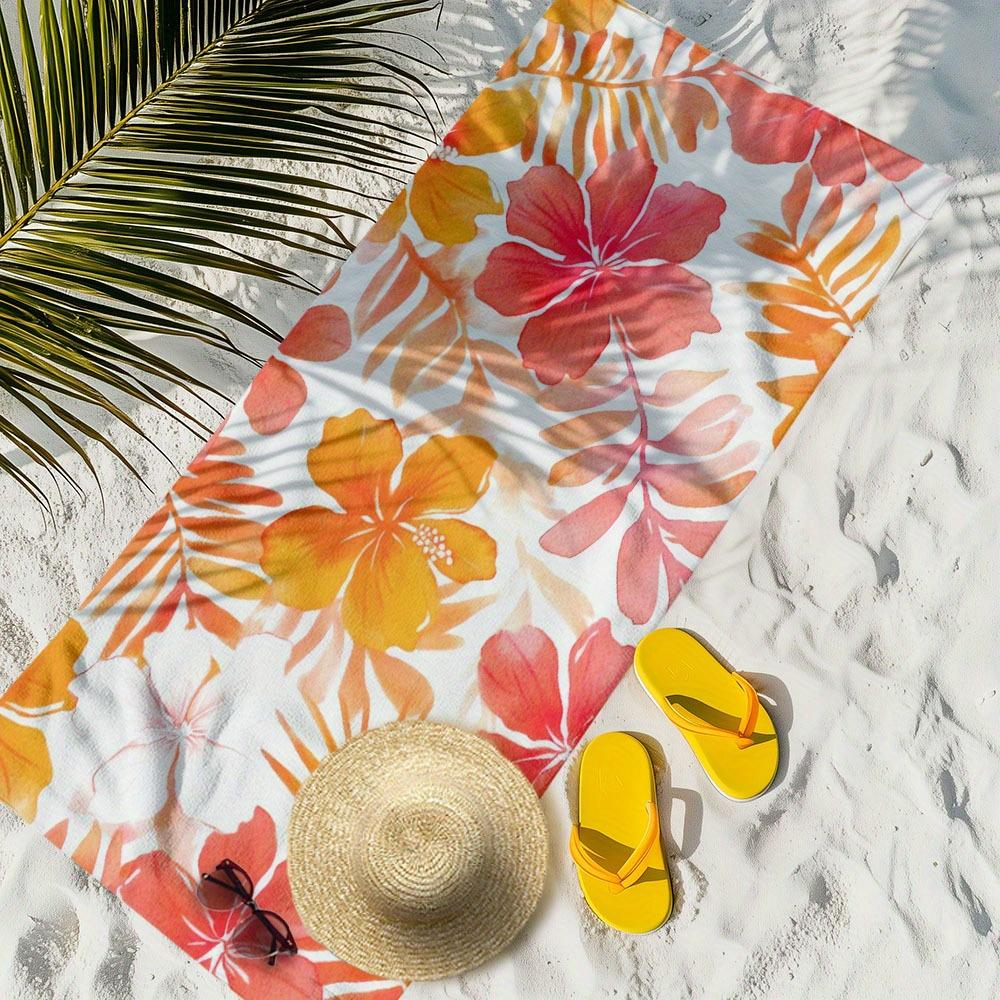Hibiscus Flowers Palm Leaves Orange Red Pink Towel, Quick Dry for Beach Travel Camping Vacation