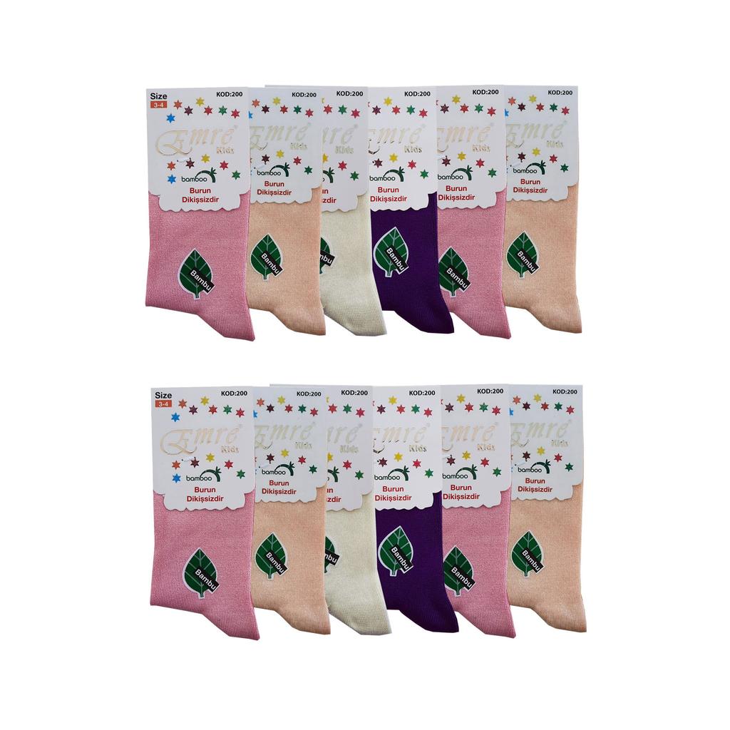Emre 12 Girl Child Bamboo Seamless Socks Long Socks