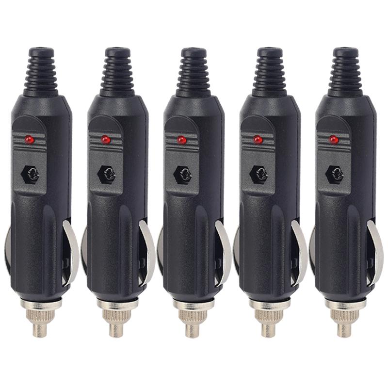 Car Cigarette Lighter Plug Male Adapter 12V 24V Replacement Connector LED Fused for Auto Truck RV Boat Power Supply Cable Head