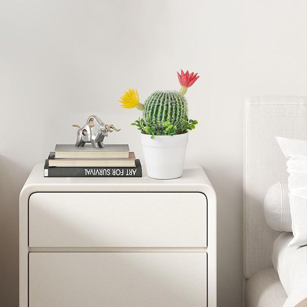 7.7 Inch Mini Artificial Cactus - Faux Cactus Flowering Cactus, Fake Succulent Plant Decor for Home Office