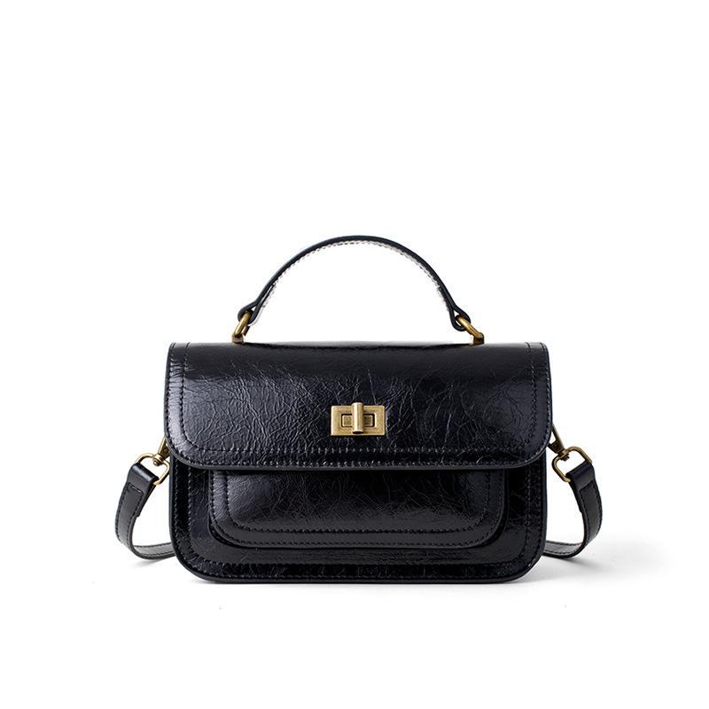 Retro Cowhide Square Bag  New Genuine Leather Women's Bag Handbag  Women's High-end Textured One-shoulder Crossbody Bag