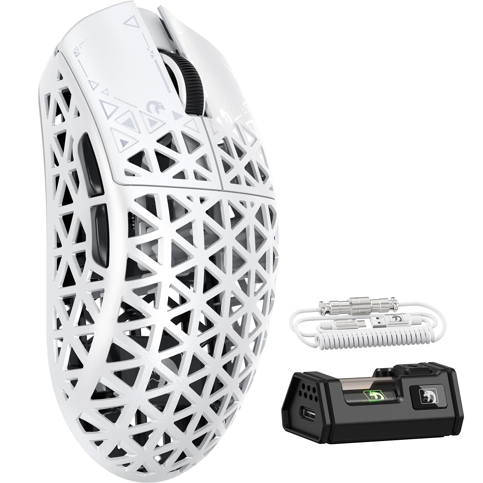 

MAMBASNAKE M5Ultra 8K Carbon Fiber Gaming and with PAW3950MAX Nordic52840 8000Hz Polling Up to 42000 3 FPS Coiled Cable Included Direct Approval x білий