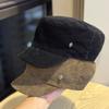 Autumn and Winter New Corduroy Hong Kong Style Flat Top Cap Versatile Temperament Wide Brim Atmospheric Flat Top Hat Fashionable Hat