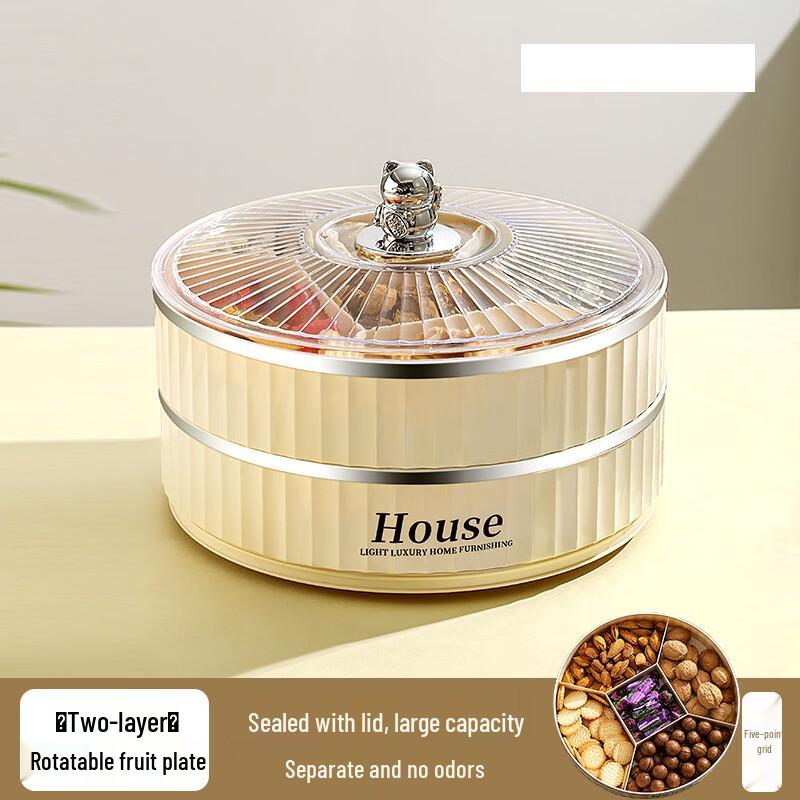 Lucky Cat Chinese Style Double-Layer Rotating Fruit Plate