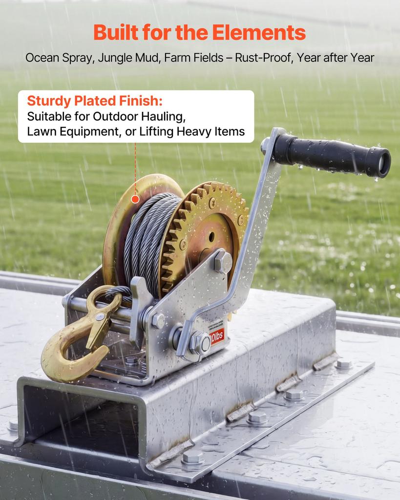 VEVOR Boat Winch, 726 kg Hand Winch, Heavy Duty Manual Rope Crank with 10m Steel Wire, Portable Two-Way Ratchet, Anti-Slip Handle