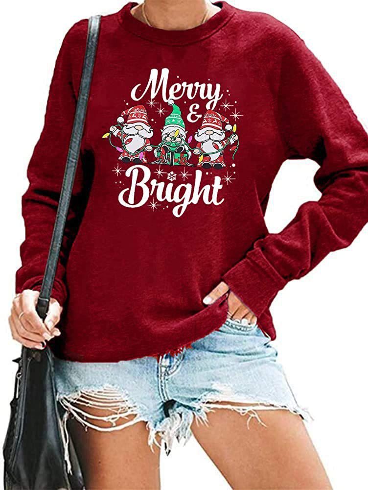 Women's Christmas Gnome Print Round Neck Pullover Hoodie