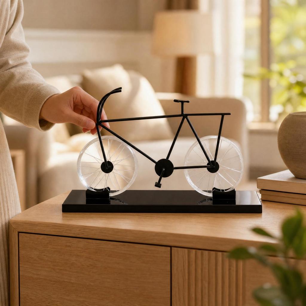 Crystal and Metal Cycle Ornament Elegant Model with Display Base