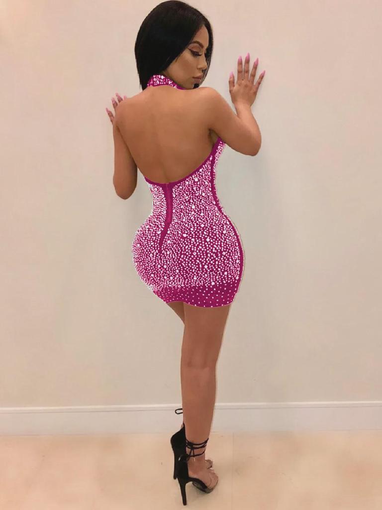 European-American Fashion Halter Neck Diamond Party Dress - Sexy, Tight, New Arrival