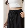 Minimalist Solid Drawstring Pants, Casual Long Length Elastic Waist Wide Leg Pants, Women's Clothing