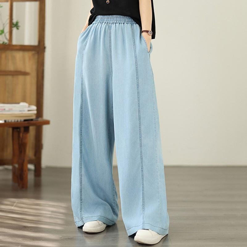 Plus size Vintage high waist casual loose long Women summer jeans denim wide leg Pants