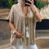Fashion Short Sleeved V-neck Sequined Women T-shirt Casual Loose Pullover Top Elegant Plus Size Simple Office Shirts Women's Clothing