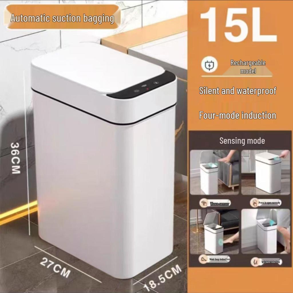 Compact Touchless Smart Trash Can with Lid for Bedroom, Living Room, Office