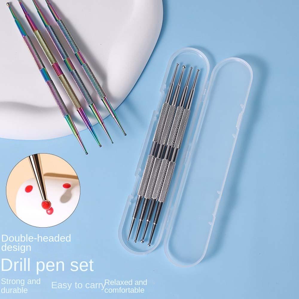 

4Pcs/set Nail Painting Steel Nail Point Drill Pen Nail Point Dotting Picker Manicurist