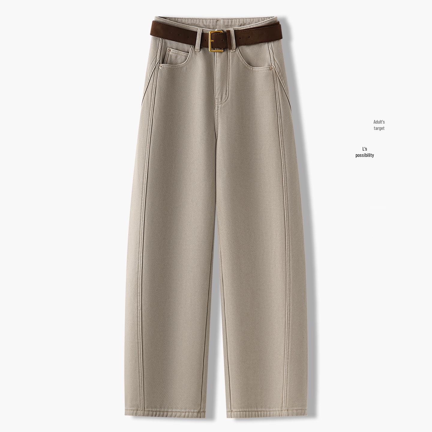 

Khaki Women s Warm Straight-Leg Jeans with Velvet, Autumn/Winter 2026 29/XL (115-125 lbs recommended)