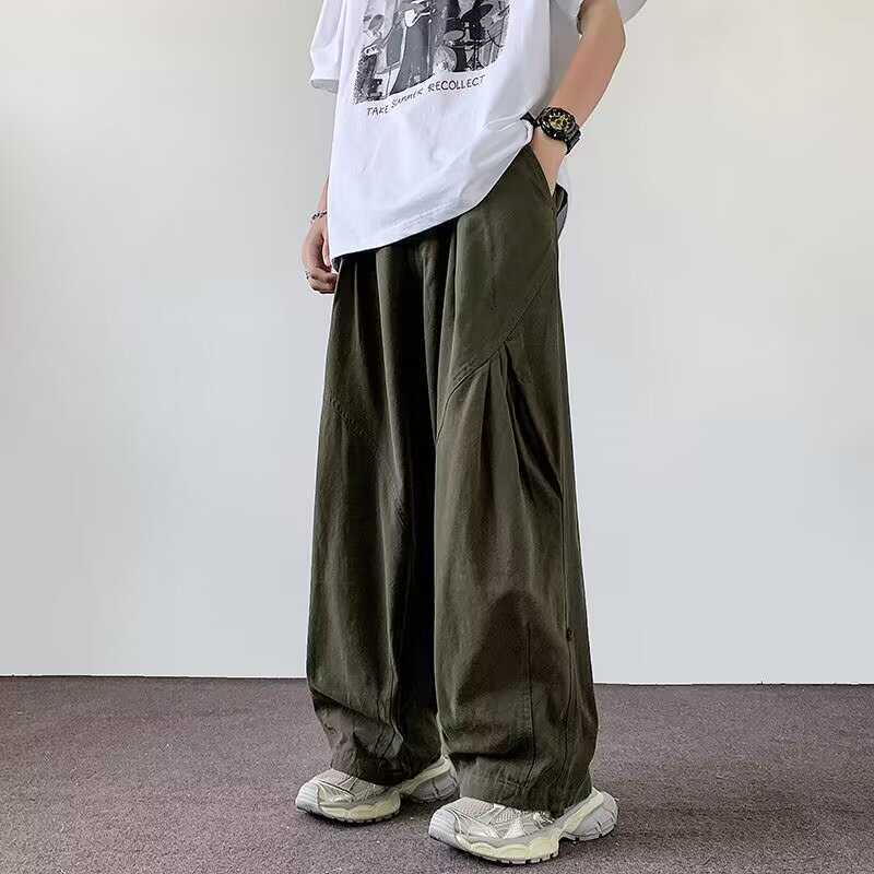 Spring and Autumn New Green Overalls American Multiline Trend Loose Casual Versatile Men's and Women's Long Pants