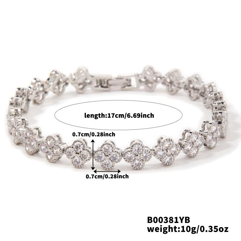 Light Luxury Colorful Zircon Flower Charm Trendy 18K Gold Plated & Rhodium Plated Women's 17cm Rainbow Tennis Bracelet