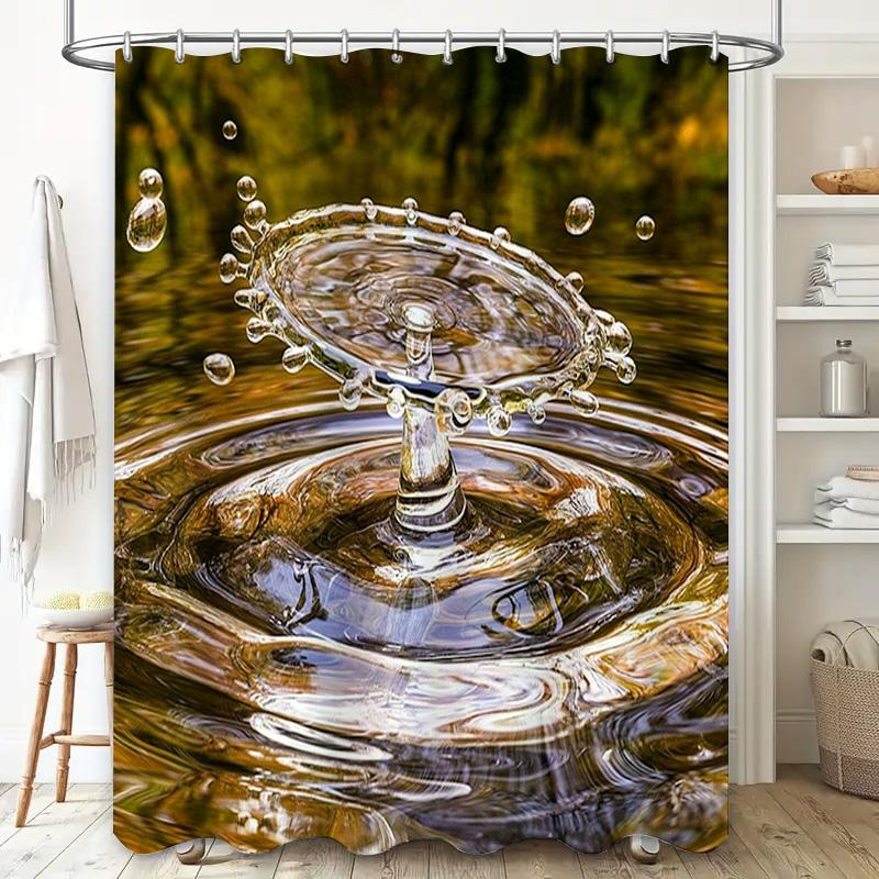 3D Waterproof Shower Curtain Modern Water Splash Design for Bathrooms Decor Customized Size Available (Brown Gold)