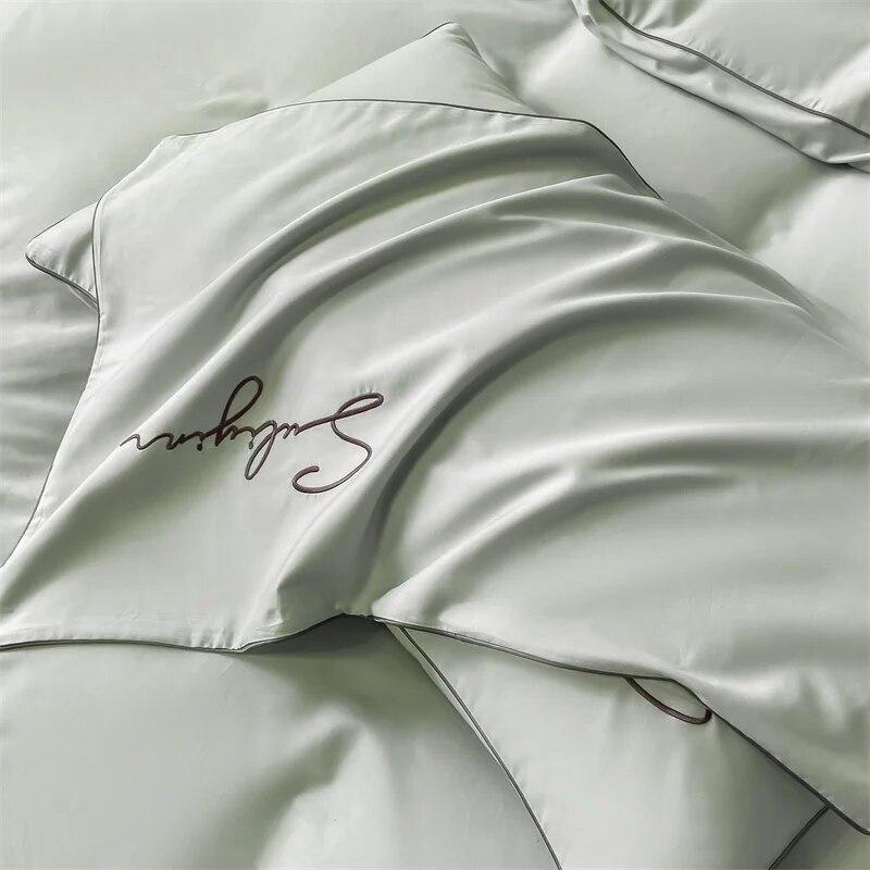 Luxury Embroidery Bedding Set Egyptian Cotton 400TC Duvet Cover Flat Fittedsheet Single Double Queen King Quilt Cover Pillowcase