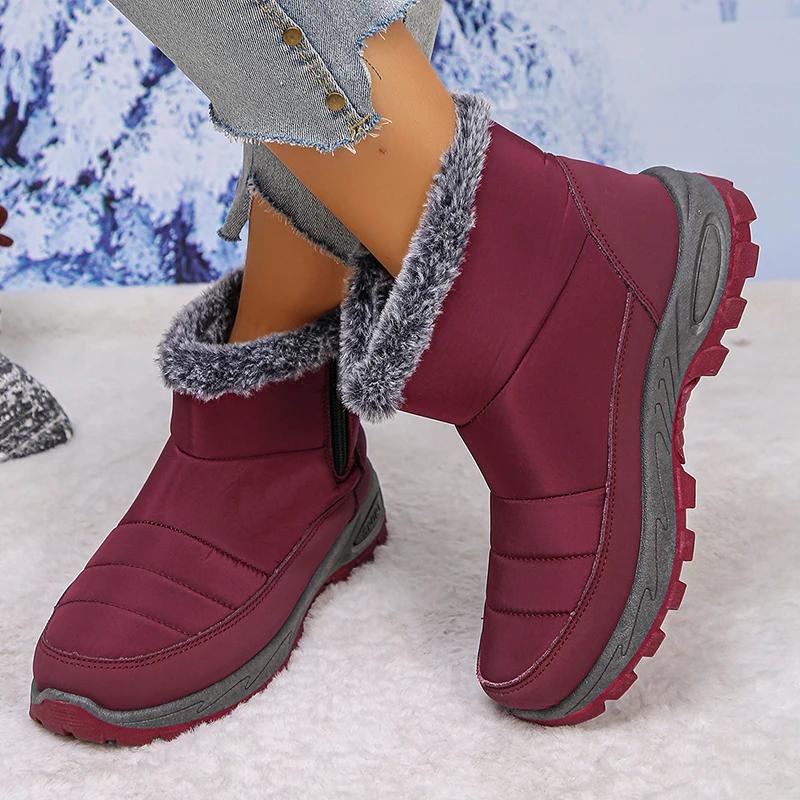 Fashion Thicken Plush Waterproof Snow Boots Women 2025 Non Slip Zipper Platform Winter Boots Woman Fleece Lining Warm Ankle Booties 43