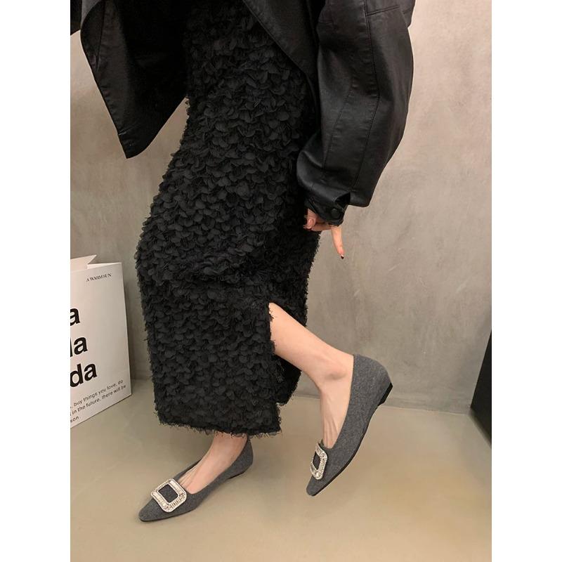 Summer Shoes Ladies Low Heels Crystal Shallow Mouth Black Flats Slip-on Female Footwear  Fashion Women's Rhinestone New Slip