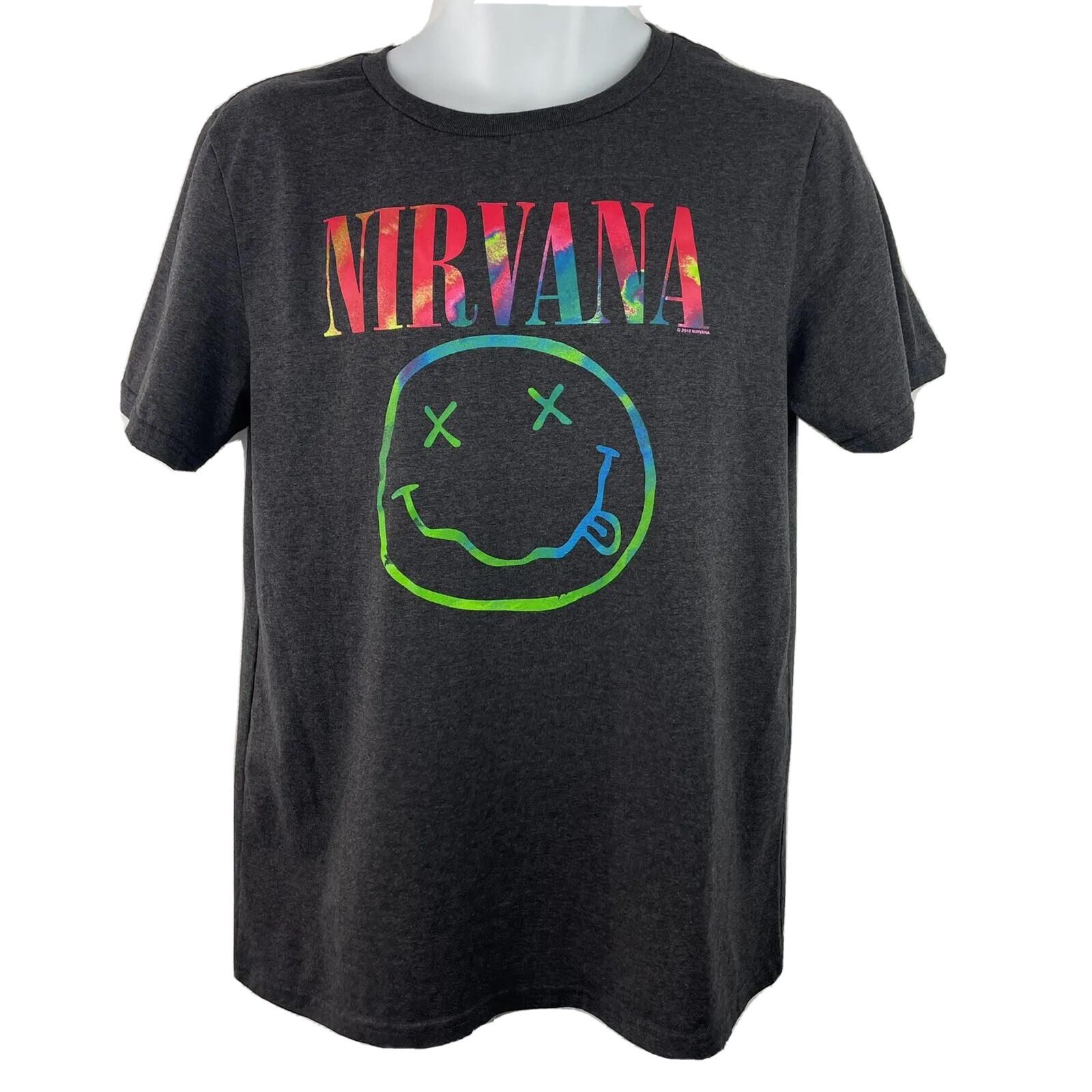 

26 Nirvana Smiley Tee T Shirt Youth XL Adult M Charcoal Cotton Blend Unisex T-Shirt M