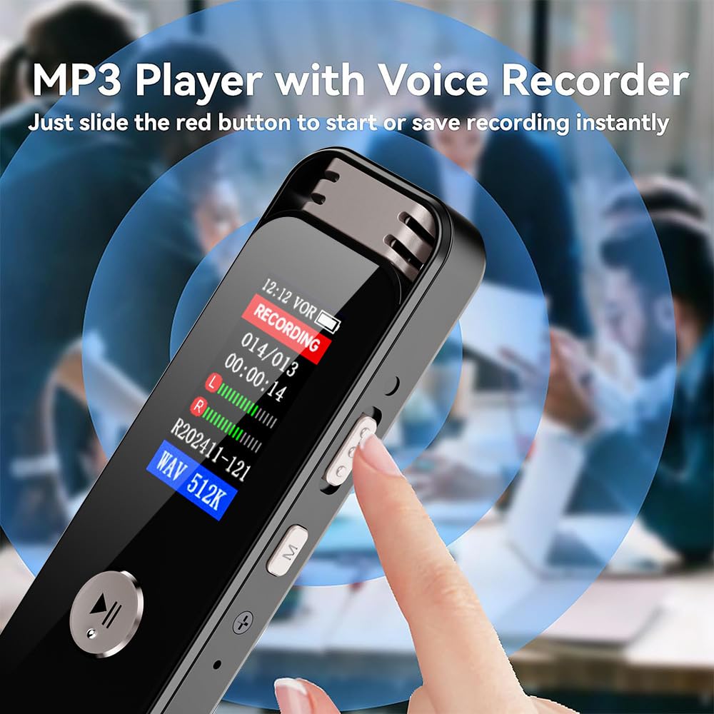 Compact Voice IC Recorder for 32GB Large Capacity 1536kbps Long Continuous Recording Dual Noise Up To 128GB TF Card Charging OTG MP3 Player Easy Ideal