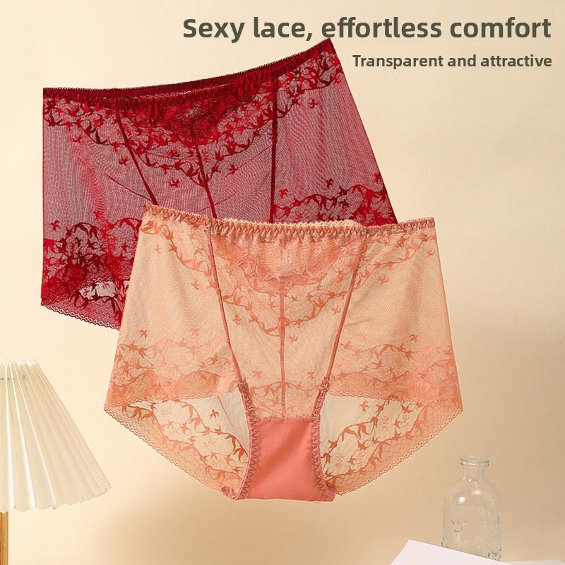 Big Size Lady Summer Thin Sexy Hollow Lace High Waist Abdominal Lift Hip Breathable No Mark Briefs