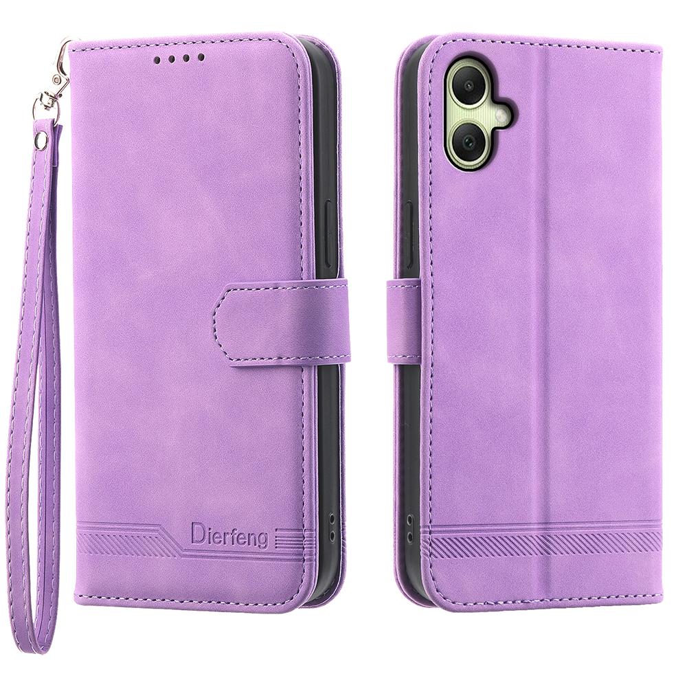 DIERFENG DF-03 For Samsung Galaxy A07 4G Case Lines Imprint Wallet Leather Phone Cover with Wrist Strap