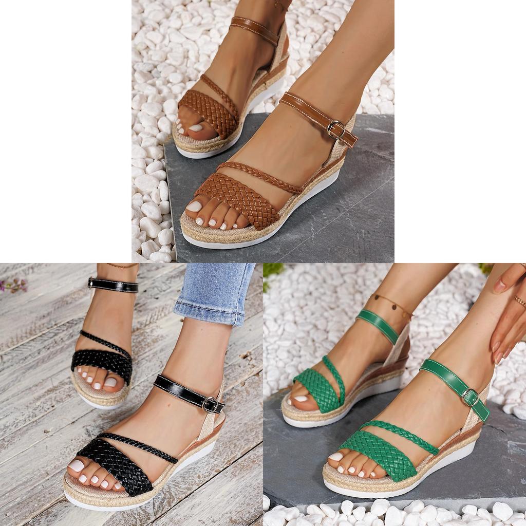 Roman Sandals Women Summer Thick Sole Pu Strap Buckle For Casual Beach Wear