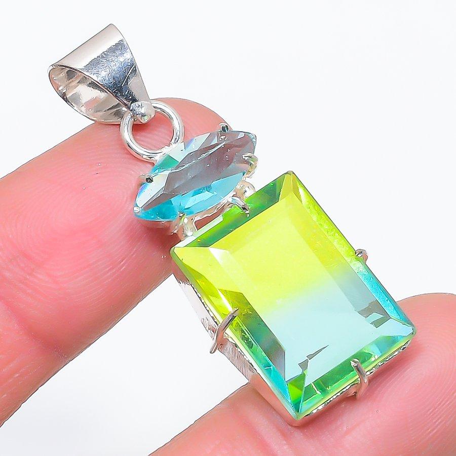 

Natural Bi-Color Tourmaline, Topaz 925 Sterling Silver Pendant 1.77 n9w01