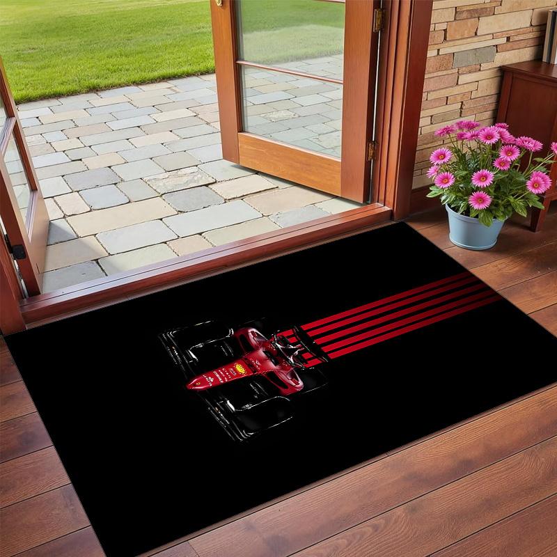 Anti‑Slip Crystal Velvet Floor Rug, Scuderia Ferrari Design Carpet for Indoor Living Bedroom Home Decoration