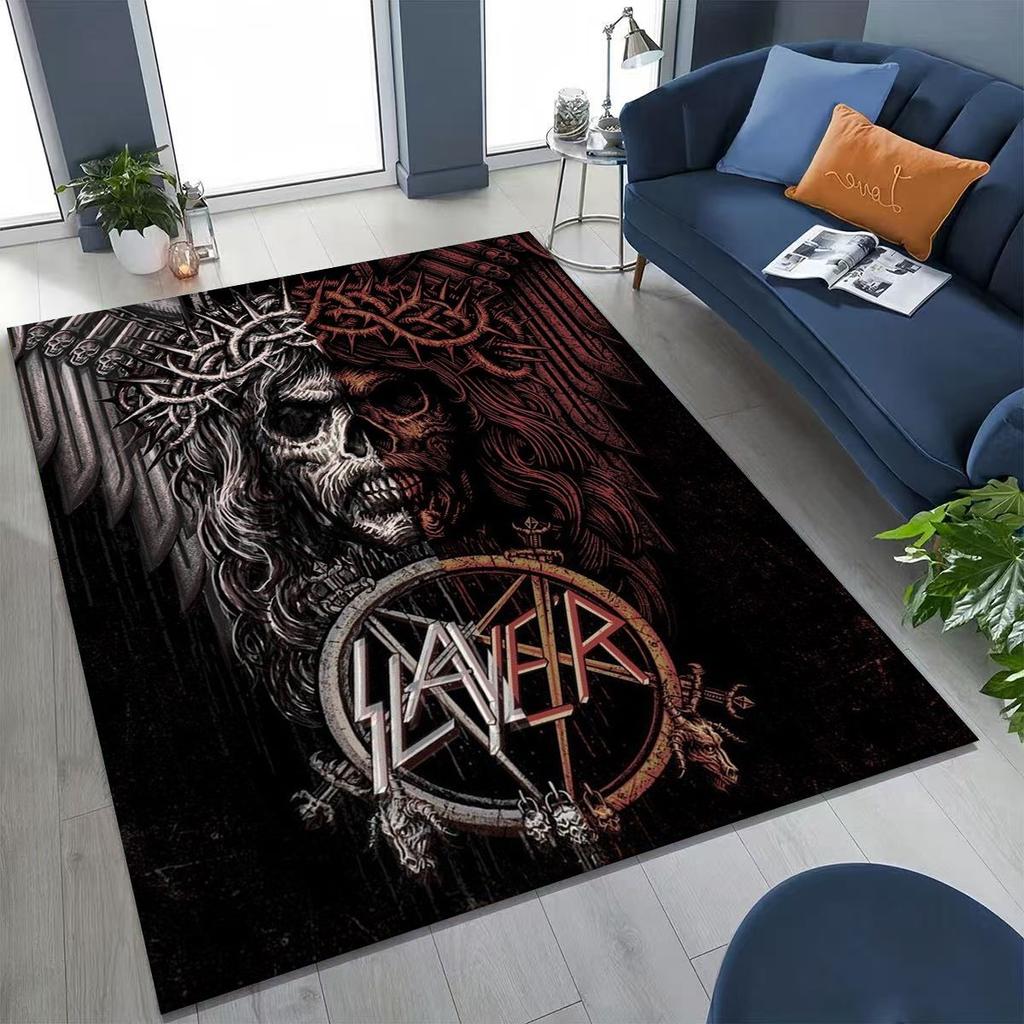Slayer Heavy Metal Rock Band Skull Art Carpet Rug for Bedroom Living Room Sofa Home Doormat Decor,Large Non-slip Floor Mat
