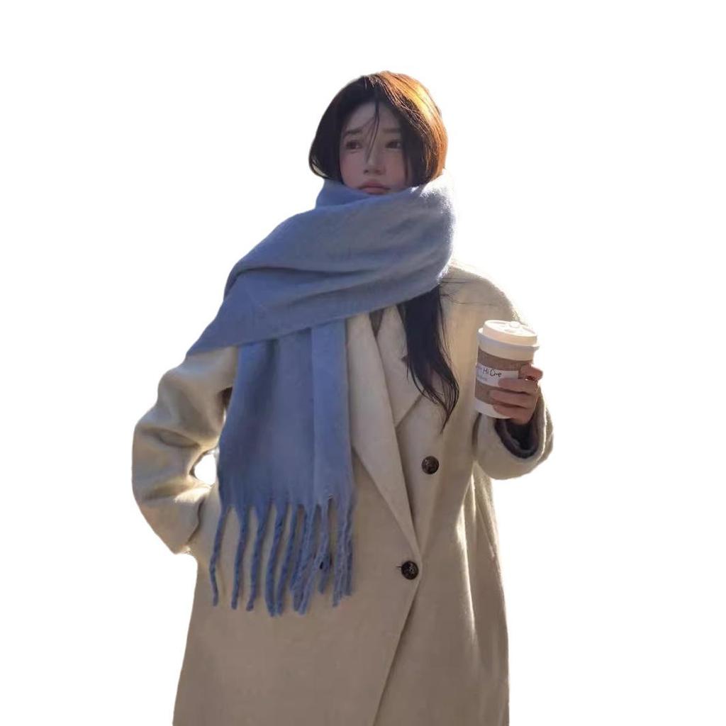Winter Macaron Thickened Mohair Large Scarf Warm Face Cover Windproof Cold Resistant Plush Shawl Solid Color Scarf