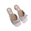 Yellow cool slippers are worn outside the summer new mid-heel square head with skirt cool slippers.