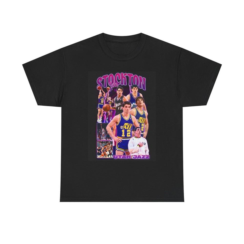 John Stockton Graphic T Shirt Vintage Basketball Retro Unisex Heavy Cotton Tee Unisex T-Shirt XL